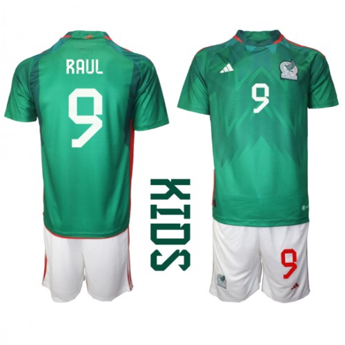 Fotballdrakt Barn Mexico Raul Jimenez #9 Hjemmedraktsett VM 2022 Kortermet (+ Korte bukser)